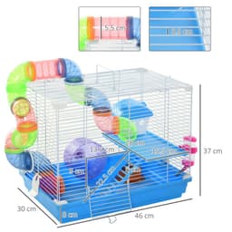 image-Hamster Cage Carrier Small Animal House w/ Exercise Wheels Tunnel Tube Pawhut