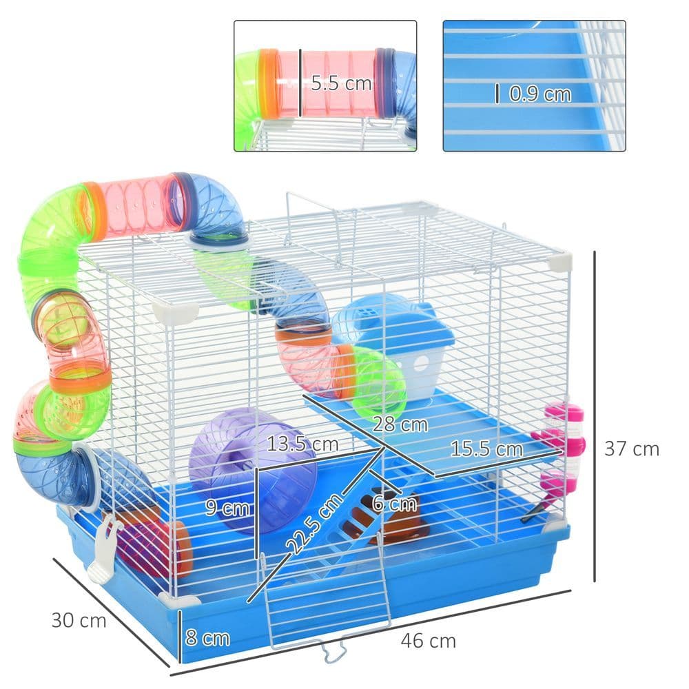 image-Hamster Cage Carrier Small Animal House w/ Exercise Wheels Tunnel Tube Pawhut