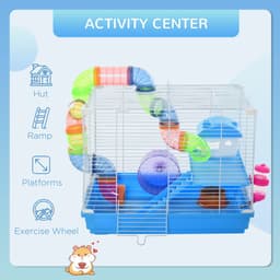 image-Hamster Cage Carrier Small Animal House w/ Exercise Wheels Tunnel Tube Pawhut