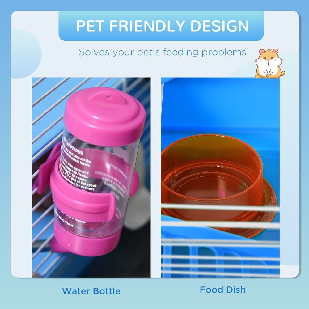 image-Hamster Cage Carrier Small Animal House w/ Exercise Wheels Tunnel Tube Pawhut