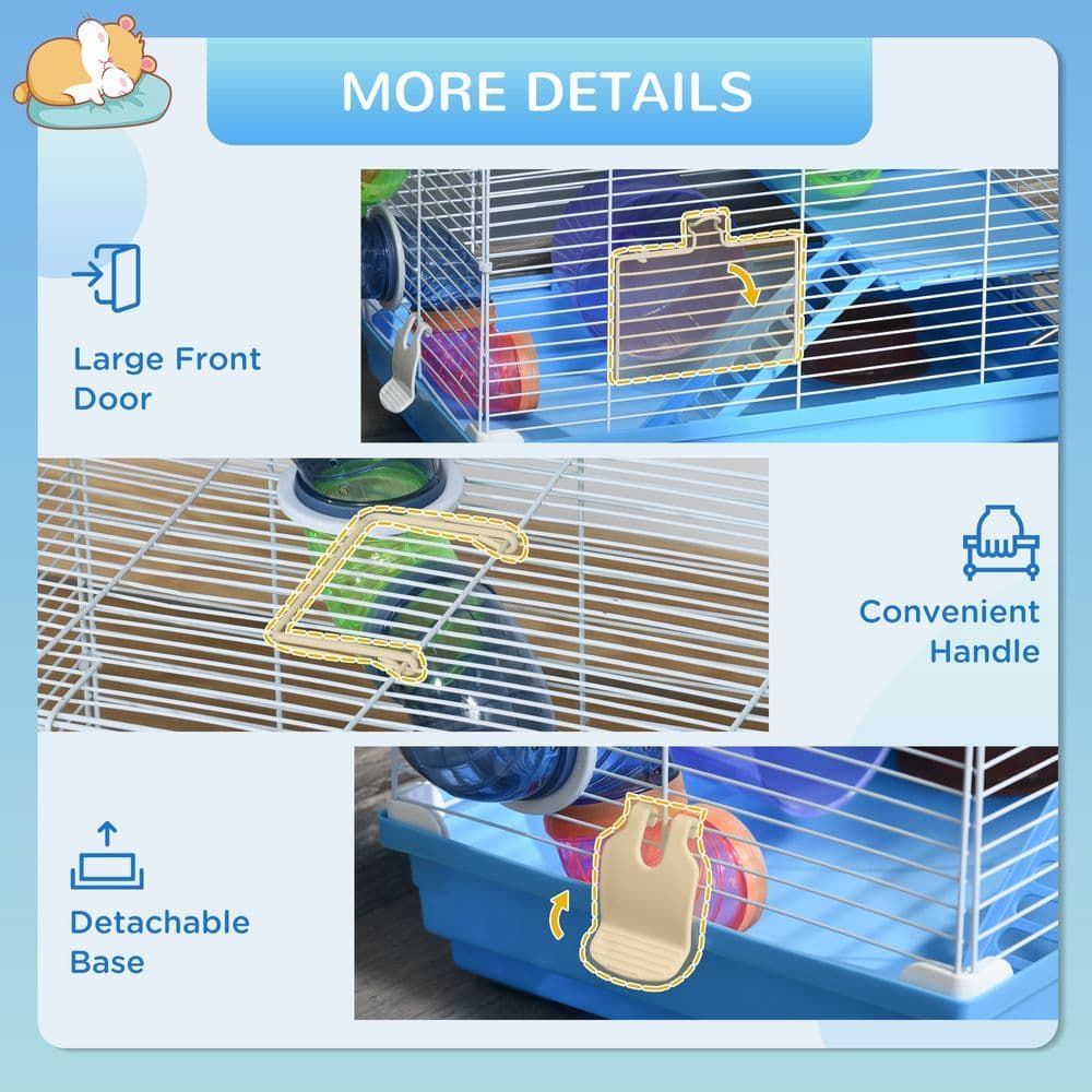 image-Hamster Cage Carrier Small Animal House w/ Exercise Wheels Tunnel Tube Pawhut