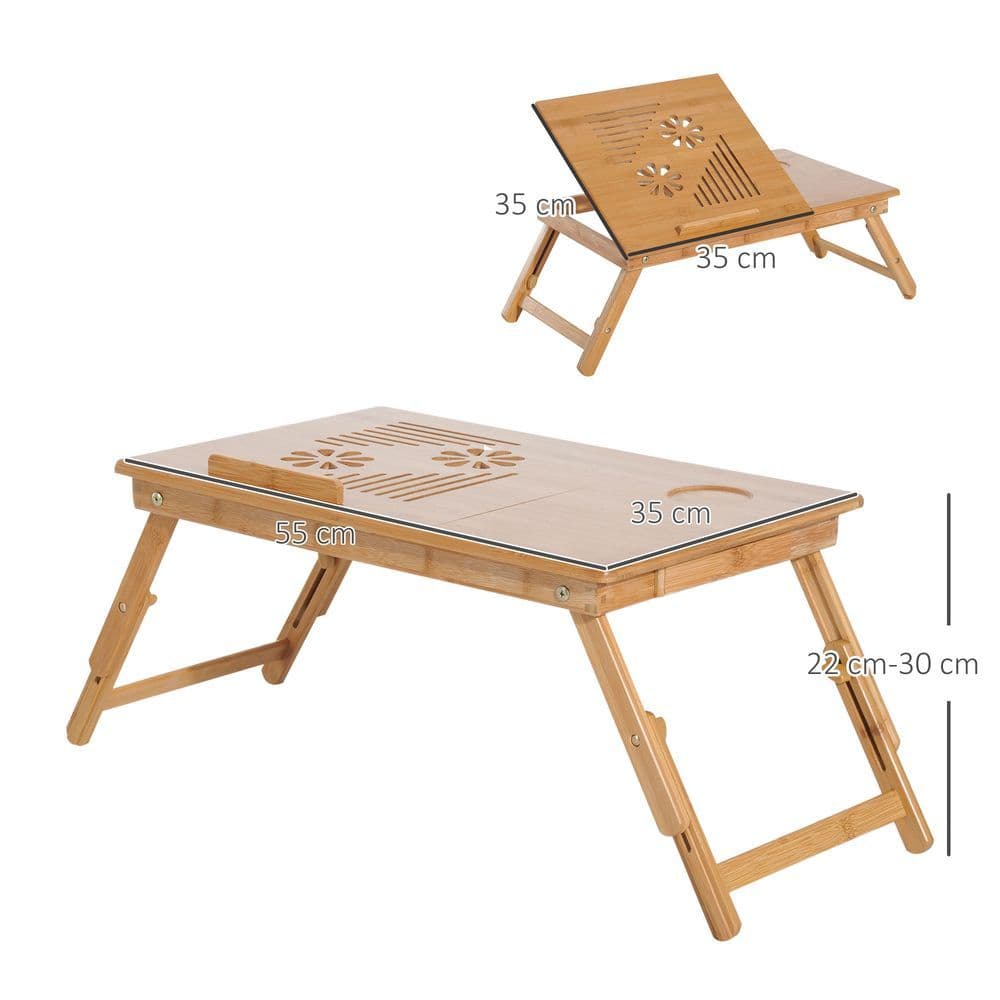 image-Portable Laptop Desk Notebook Tray PC Bed Drawer Adjustable Bamboo HOMCOM