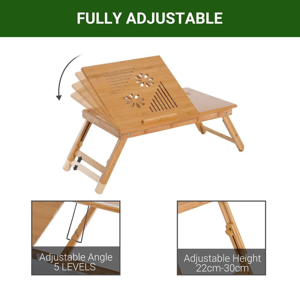image-Portable Laptop Desk Notebook Tray PC Bed Drawer Adjustable Bamboo HOMCOM