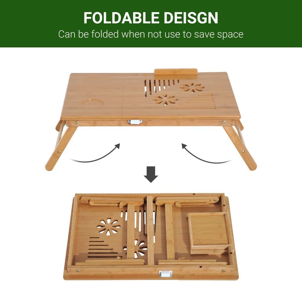 image-Portable Laptop Desk Notebook Tray PC Bed Drawer Adjustable Bamboo HOMCOM