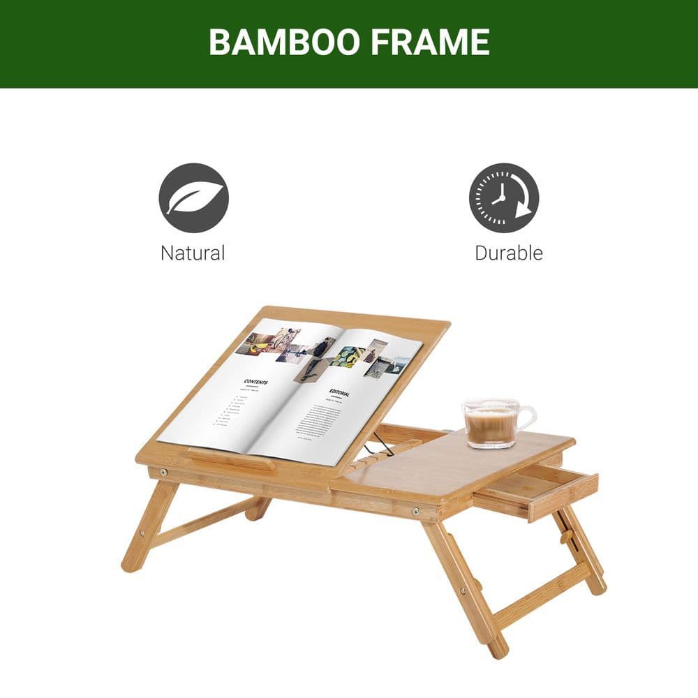 image-Portable Laptop Desk Notebook Tray PC Bed Drawer Adjustable Bamboo HOMCOM