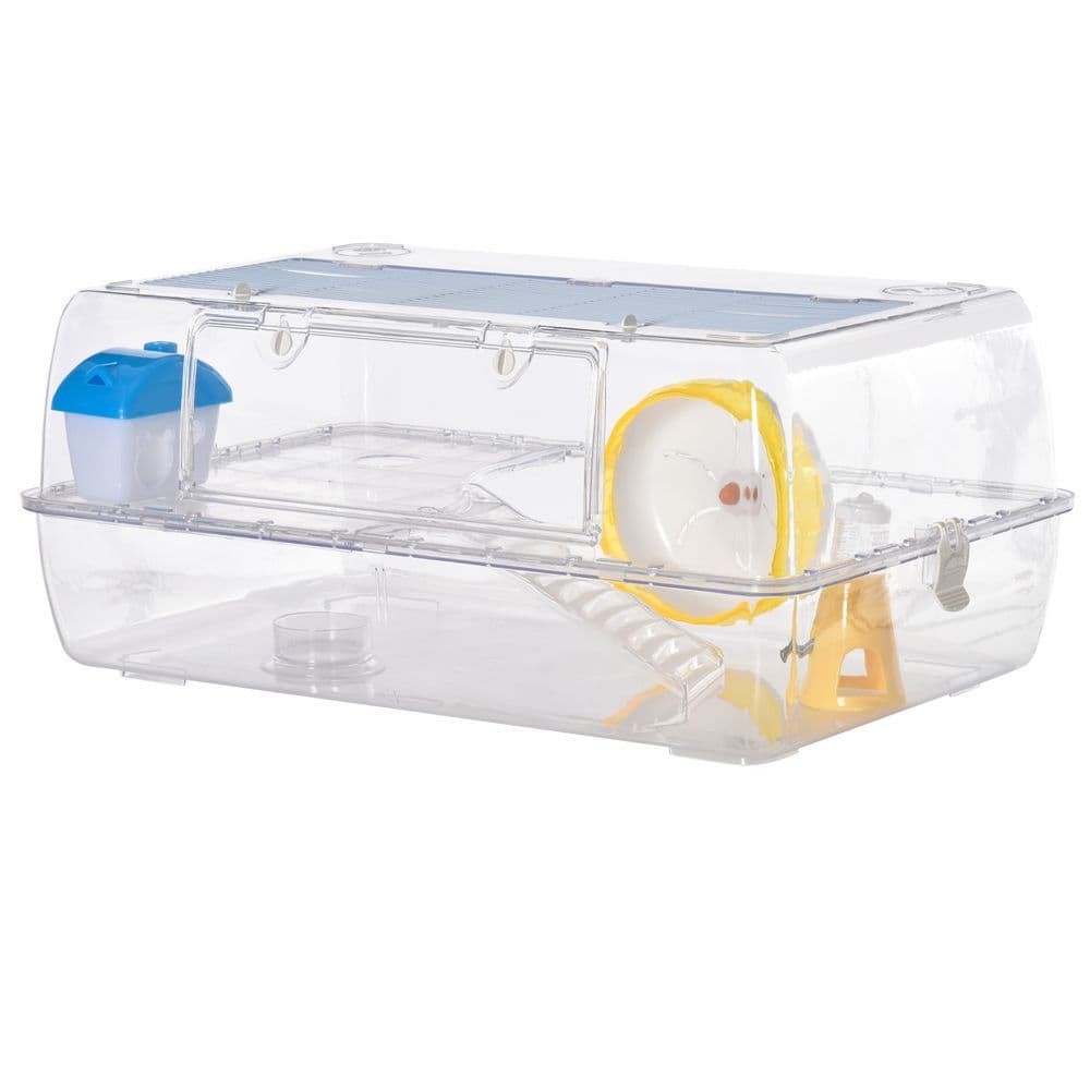 image-Portable 2 Storey Hamster Cage w/Running Wheel Drinker Feeding Bowl Pawhut