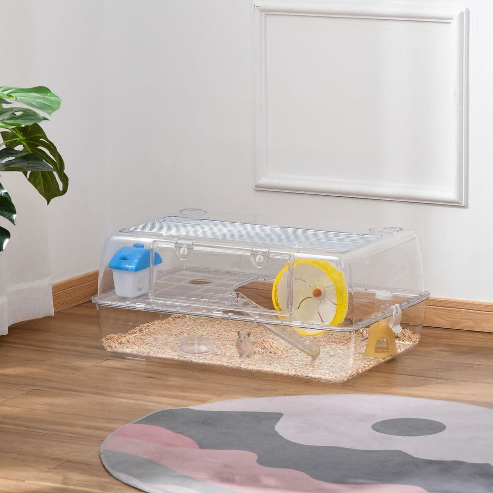 image-Portable 2 Storey Hamster Cage w/Running Wheel Drinker Feeding Bowl Pawhut