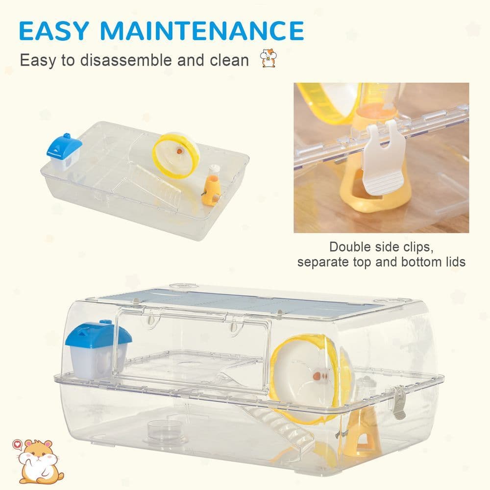 image-Portable 2 Storey Hamster Cage w/Running Wheel Drinker Feeding Bowl Pawhut