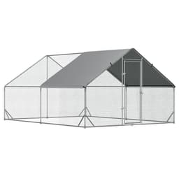 image-Walk In Chicken Run Large Galvanized Chicken Coop w/ Cover 3 x 4 x 2m Pawhut