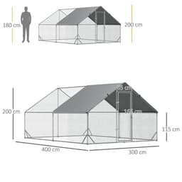 image-Walk In Chicken Run Large Galvanized Chicken Coop w/ Cover 3 x 4 x 2m Pawhut
