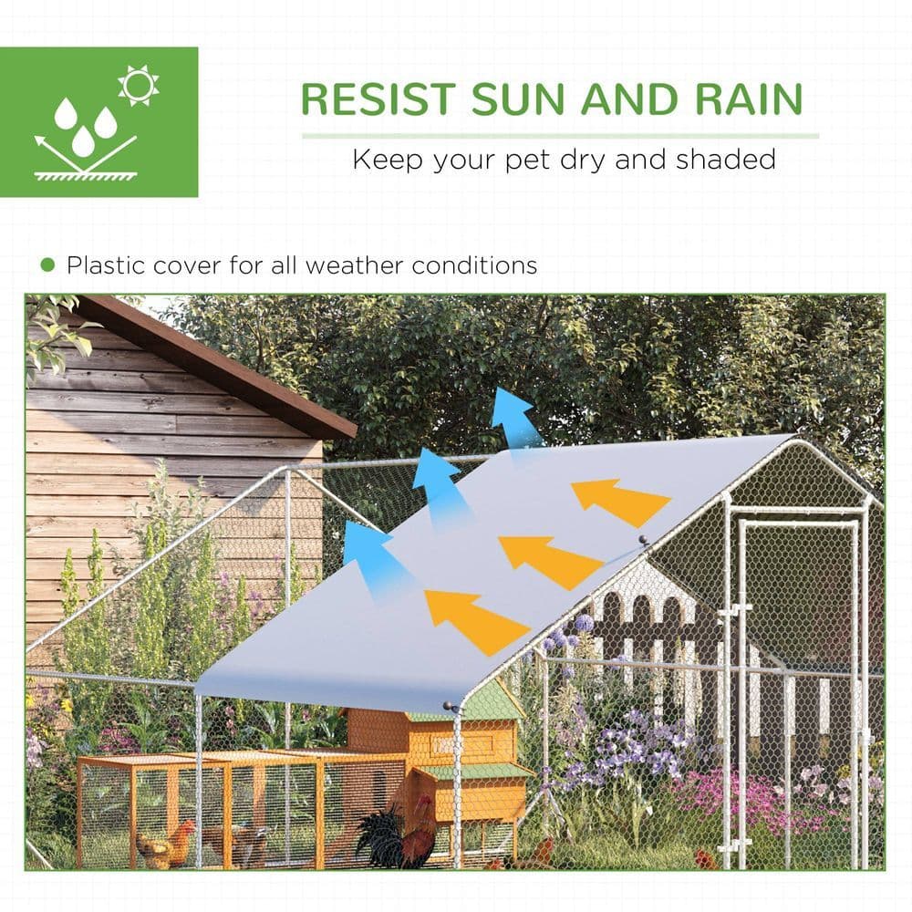 image-Walk In Chicken Run Large Galvanized Chicken Coop w/ Cover 3 x 4 x 2m Pawhut