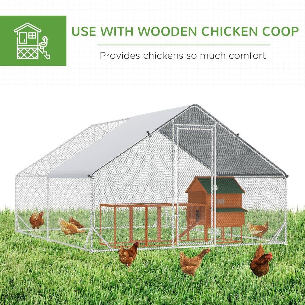 image-Walk In Chicken Run Large Galvanized Chicken Coop w/ Cover 3 x 4 x 2m Pawhut