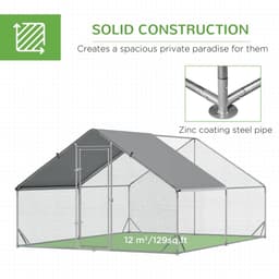 image-Walk In Chicken Run Large Galvanized Chicken Coop w/ Cover 3 x 4 x 2m Pawhut