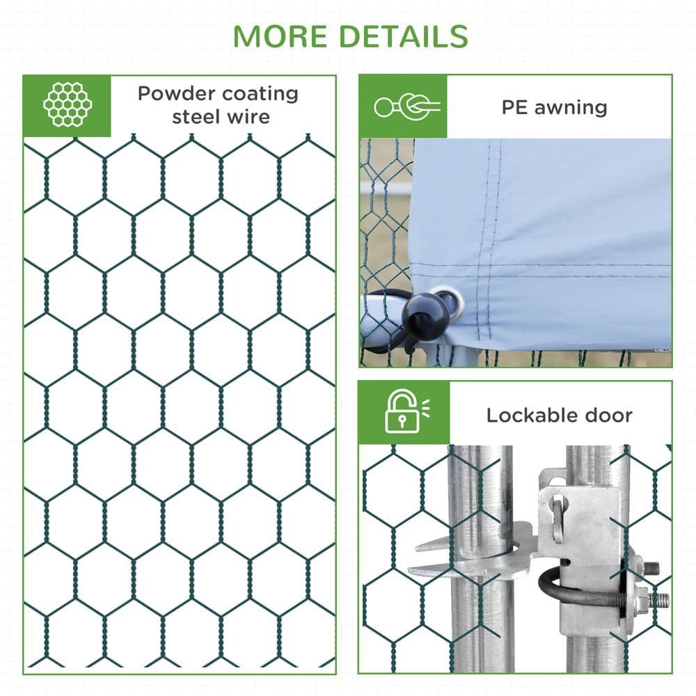 image-Walk In Chicken Run Large Galvanized Chicken Coop w/ Cover 3 x 4 x 2m Pawhut