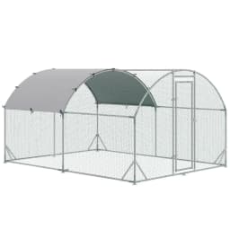 image-Walk-In Chicken Run Galvanised Chicken Coop w/ Cover 2.8 x 3.8 x 2m Pawhut
