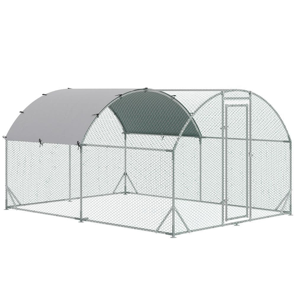 image-Walk-In Chicken Run Galvanised Chicken Coop w/ Cover 2.8 x 3.8 x 2m Pawhut