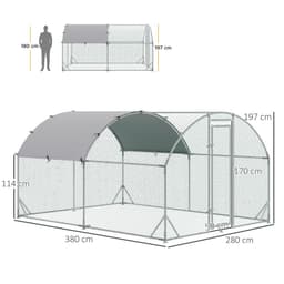image-Walk-In Chicken Run Galvanised Chicken Coop w/ Cover 2.8 x 3.8 x 2m Pawhut