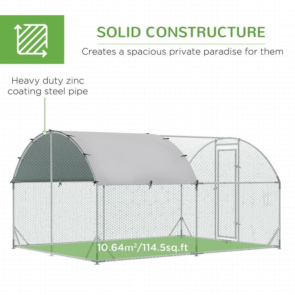 image-Walk-In Chicken Run Galvanised Chicken Coop w/ Cover 2.8 x 3.8 x 2m Pawhut
