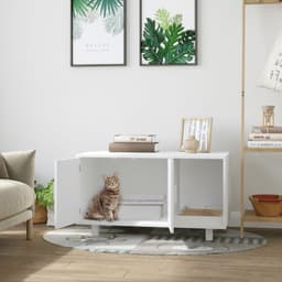 image-Cat Litter Box Enclosure & House w/ Nightstand/End Table Design, White Pawhut