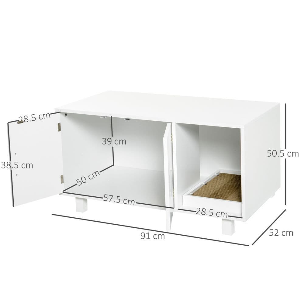 image-Cat Litter Box Enclosure & House w/ Nightstand/End Table Design, White Pawhut