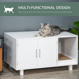 image-Cat Litter Box Enclosure & House w/ Nightstand/End Table Design, White Pawhut