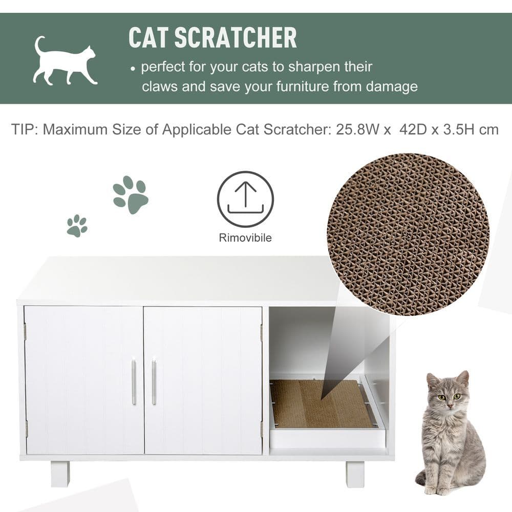 image-Cat Litter Box Enclosure & House w/ Nightstand/End Table Design, White Pawhut