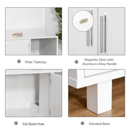 image-Cat Litter Box Enclosure & House w/ Nightstand/End Table Design, White Pawhut