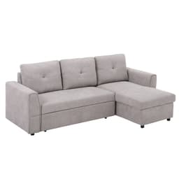 image-HOMCOM Linen-Look L-Shaped Sofa Bed w/ Storage Bed Sleeper Flat Studio Grey