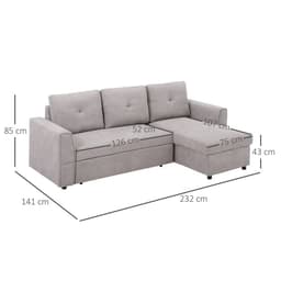 image-HOMCOM Linen-Look L-Shaped Sofa Bed w/ Storage Bed Sleeper Flat Studio Grey