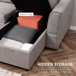 image-HOMCOM Linen-Look L-Shaped Sofa Bed w/ Storage Bed Sleeper Flat Studio Grey