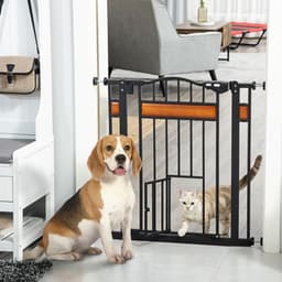 image-Dog Gate Pet Safety Gate Cat Door Auto Close Pine Decor 74-80 cm Wide Pawhut