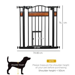 image-Dog Gate Pet Safety Gate Cat Door Auto Close Pine Decor 74-80 cm Wide Pawhut