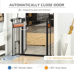 image-Dog Gate Pet Safety Gate Cat Door Auto Close Pine Decor 74-80 cm Wide Pawhut