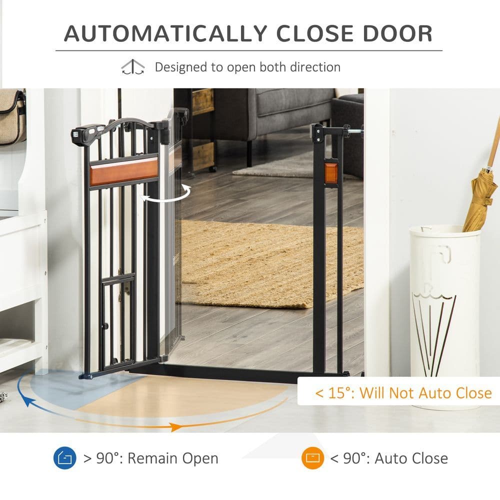 image-Dog Gate Pet Safety Gate Cat Door Auto Close Pine Decor 74-80 cm Wide Pawhut