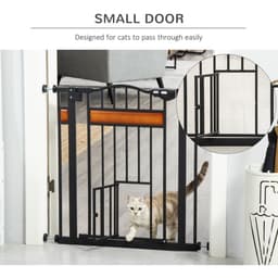 image-Dog Gate Pet Safety Gate Cat Door Auto Close Pine Decor 74-80 cm Wide Pawhut