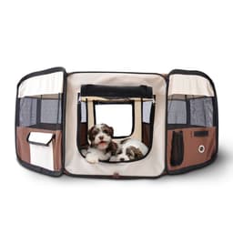 image-Fabric Pet Puppy Dog Cat Rabbit Pig Guinea Playpen Run Brown Cream M PawHut