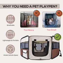 image-Fabric Pet Puppy Dog Cat Rabbit Pig Guinea Playpen Run Brown Cream M PawHut