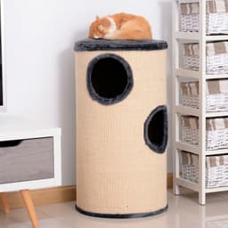 image-Cat Scratching Barrel Sisal Activity Center 3 Dens Observation Deck 70H Pawhut