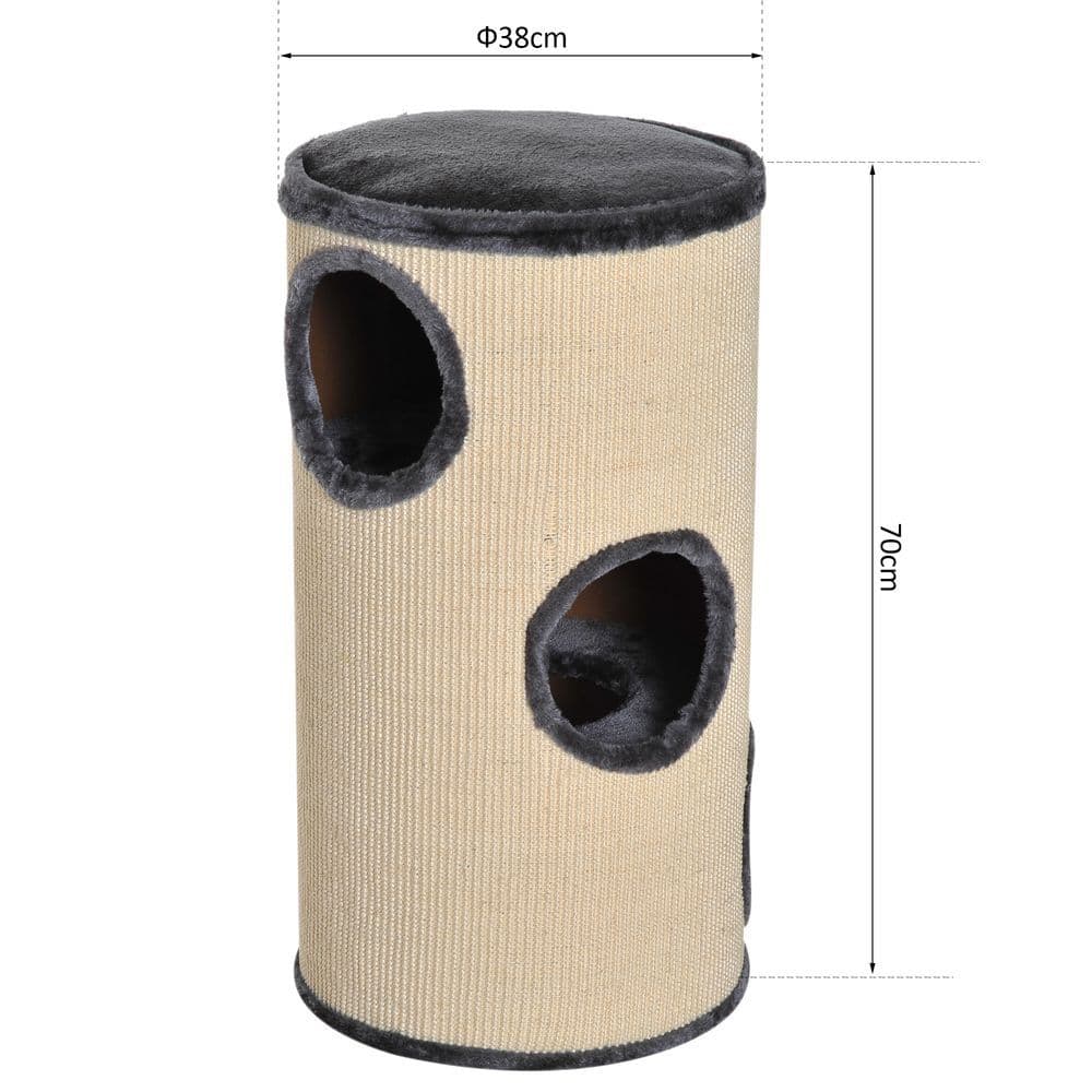 image-Cat Scratching Barrel Sisal Activity Center 3 Dens Observation Deck 70H Pawhut