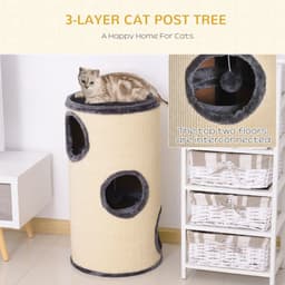 image-Cat Scratching Barrel Sisal Activity Center 3 Dens Observation Deck 70H Pawhut