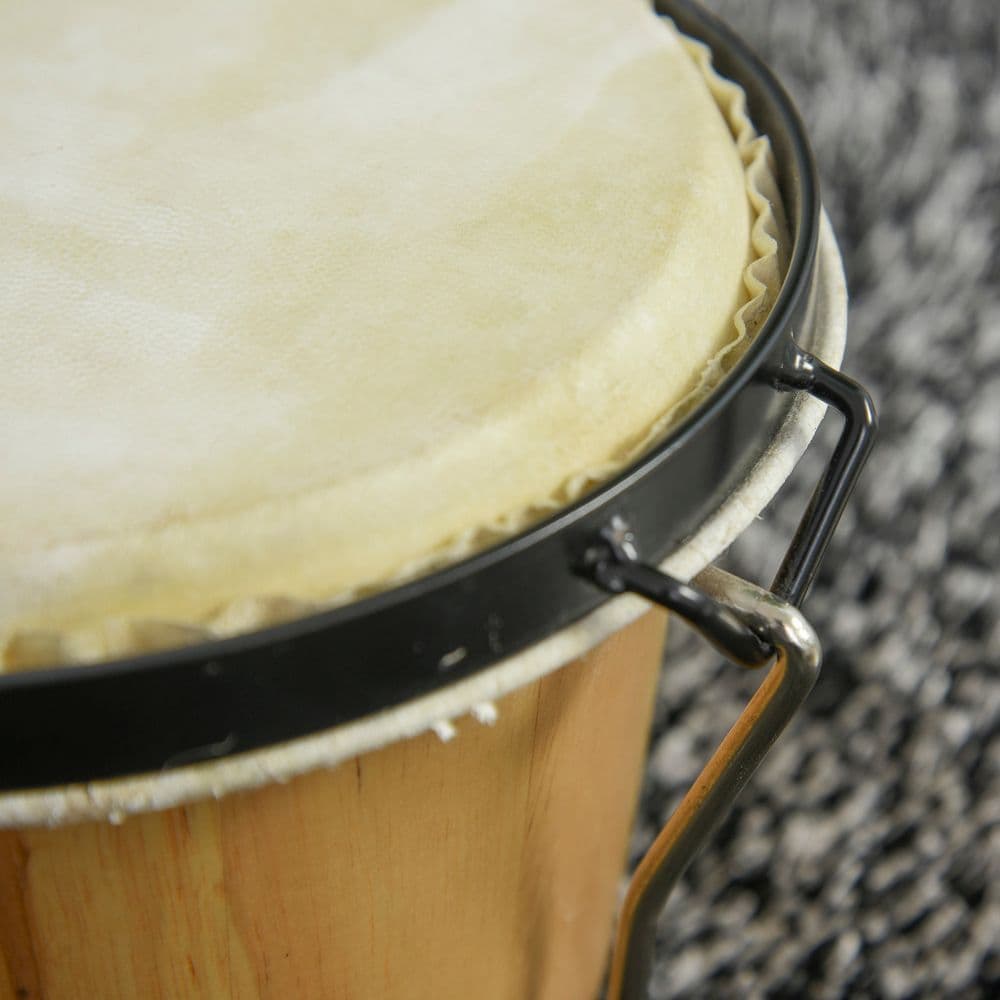image-Wooden Bongo Drum Set w/ Sheepskin Drum Head 7.75" & 7" Tuning Wrench HOMCOM