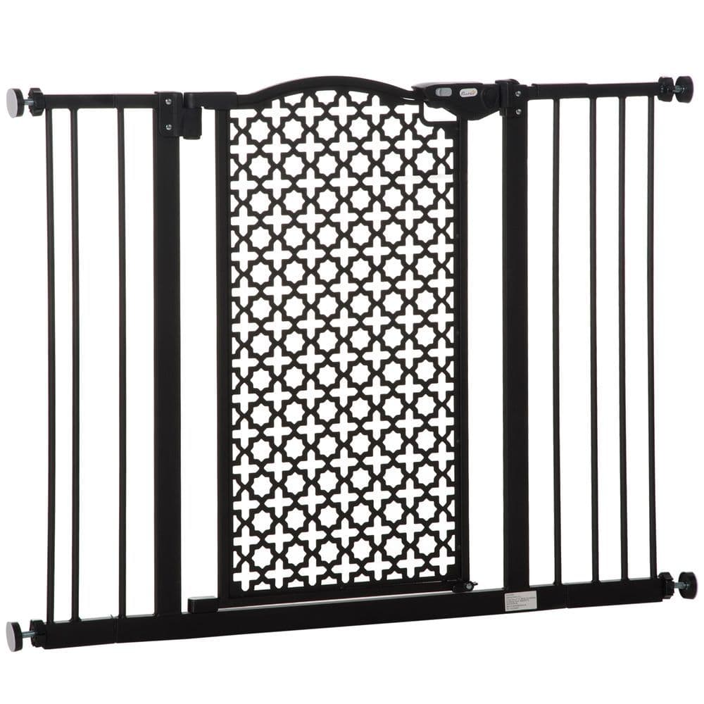 image-74-105 cm Pet Safety Gate Pressure Fit Stair with Double Locking, Black Pawhut