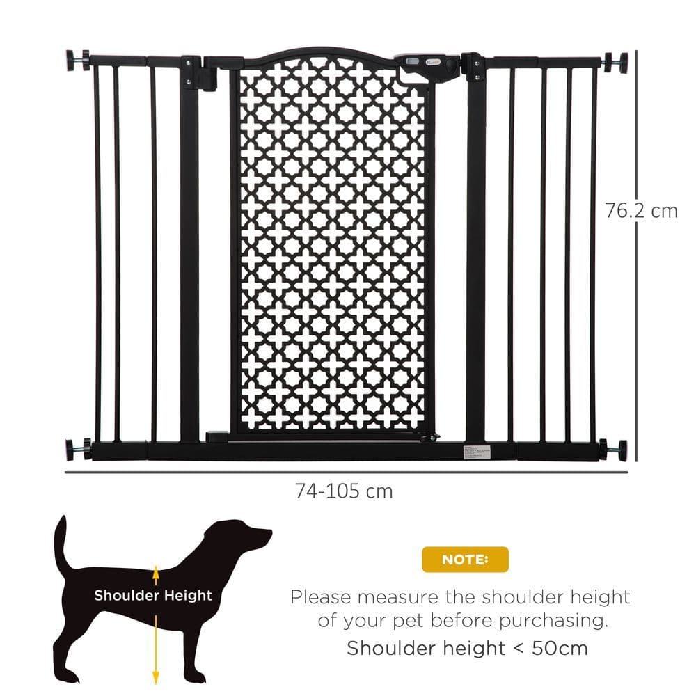 image-74-105 cm Pet Safety Gate Pressure Fit Stair with Double Locking, Black Pawhut