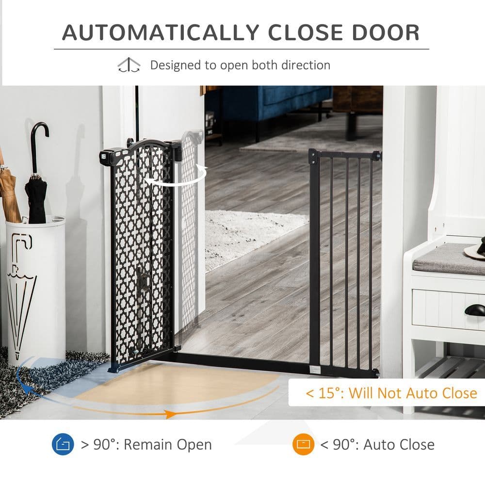 image-74-105 cm Pet Safety Gate Pressure Fit Stair with Double Locking, Black Pawhut
