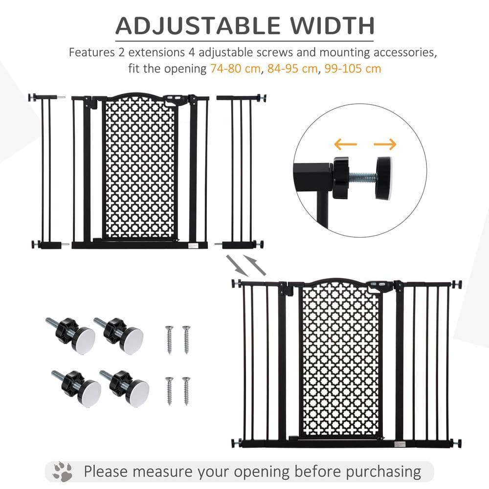 image-74-105 cm Pet Safety Gate Pressure Fit Stair with Double Locking, Black Pawhut