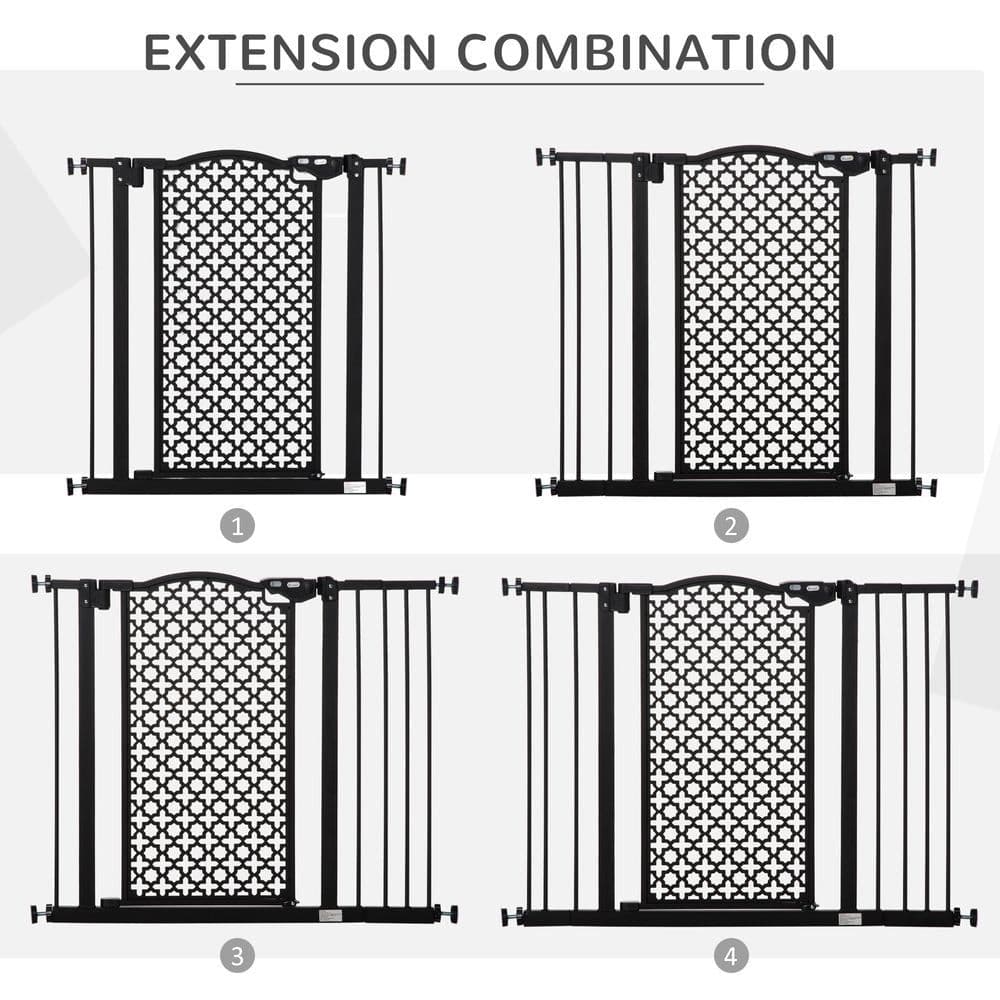 image-74-105 cm Pet Safety Gate Pressure Fit Stair with Double Locking, Black Pawhut