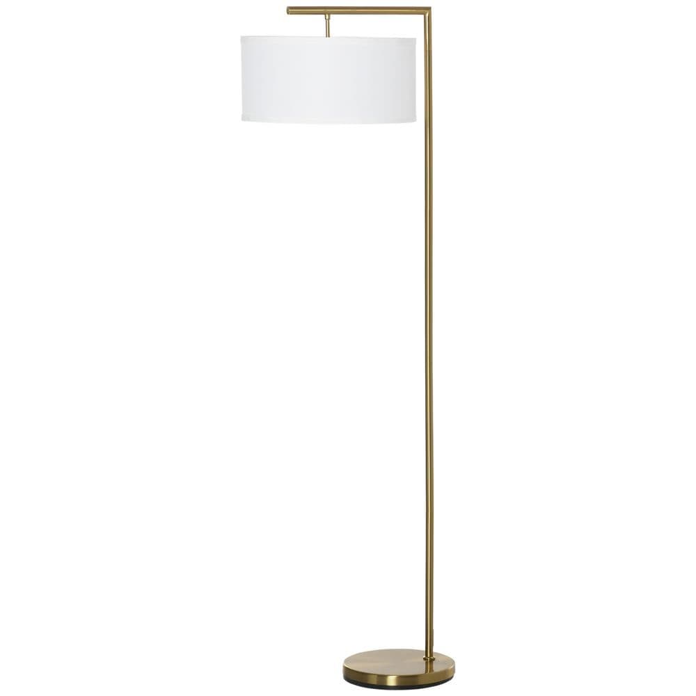 image-Floor Lamp with Linen Lampshade Round Base for Living Room Bedroom HOMCOM