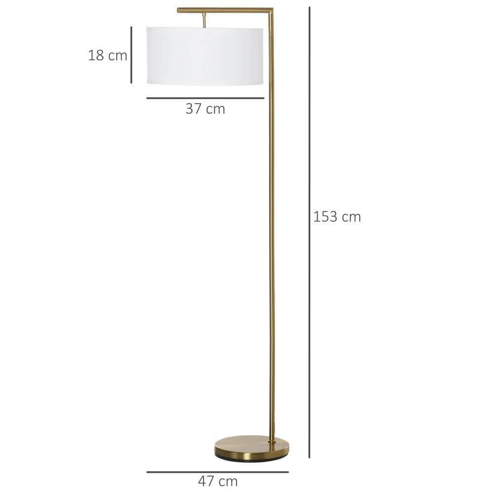 image-Floor Lamp with Linen Lampshade Round Base for Living Room Bedroom HOMCOM