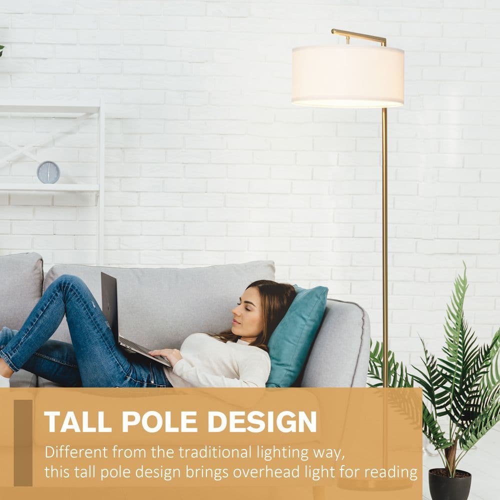 image-Floor Lamp with Linen Lampshade Round Base for Living Room Bedroom HOMCOM