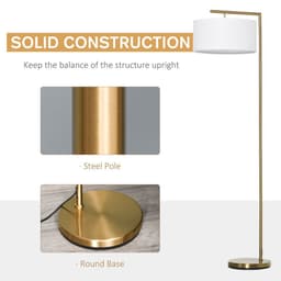 image-Floor Lamp with Linen Lampshade Round Base for Living Room Bedroom HOMCOM
